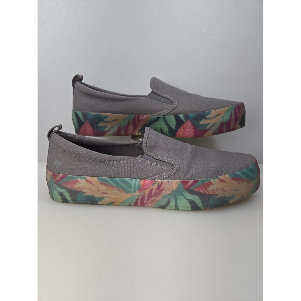 Sperry Crest Twin-Gore Slip-On Platform Sneakers Shoes Grey Tropical Women's 11